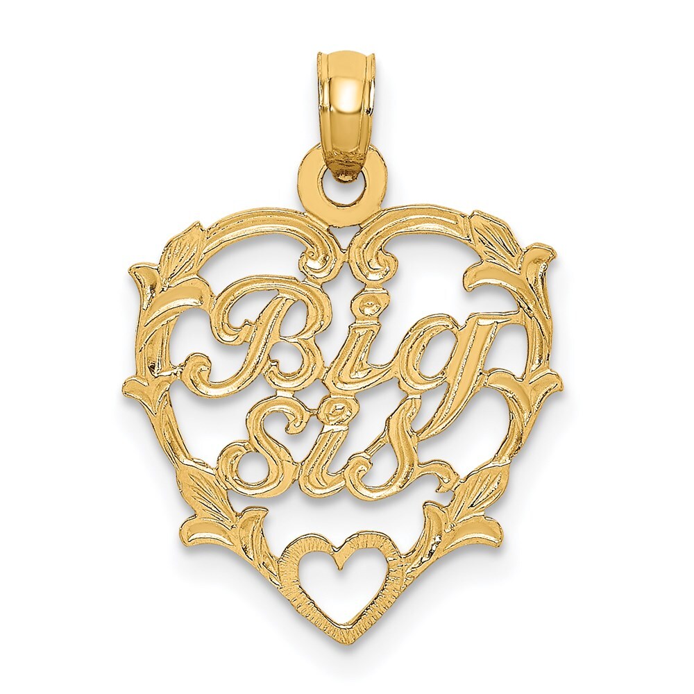 14k Yellow Gold BIG SIS in Heart Charm Pendant for Women