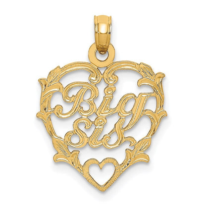 14k Yellow Gold BIG SIS in Heart Charm Pendant for Women