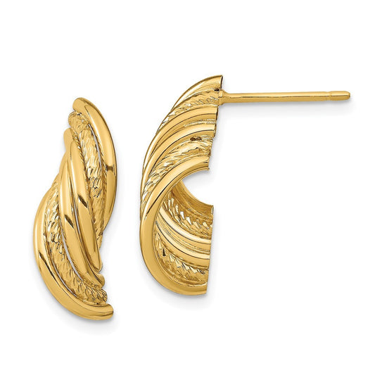 14k Yellow Gold Fancy Polished Diamond-cut Twisted Dangle Earrings