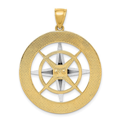 14k Two-Tone Gold Nautical Compass White Needle Charm