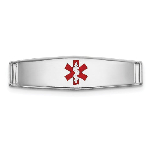 14k White Gold  19x5mm Centered Red Epoxy Enameled Medical ID Plate # 813