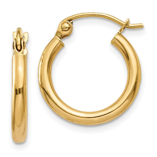 14k Yellow Gold Polished 2x15mm Tube Hoop Earrings