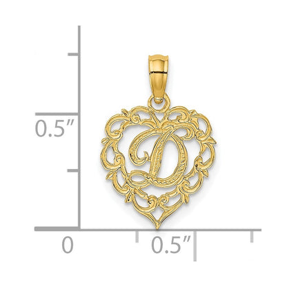14k Yellow Gold Heart Script Letter D Initial Charm