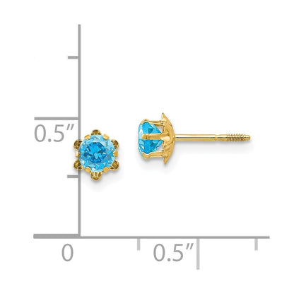 14k Yellow Gold 4mm Cubic Zirconia Birthstone (Dec) Screwback Stud Earrings