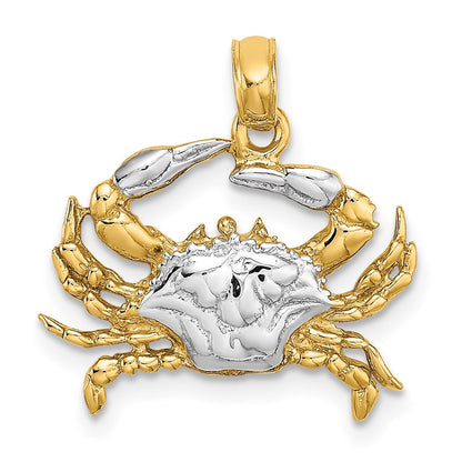14k Yellow Gold with White Rhodium Charm Pendant Blue Crab Charm Pendant