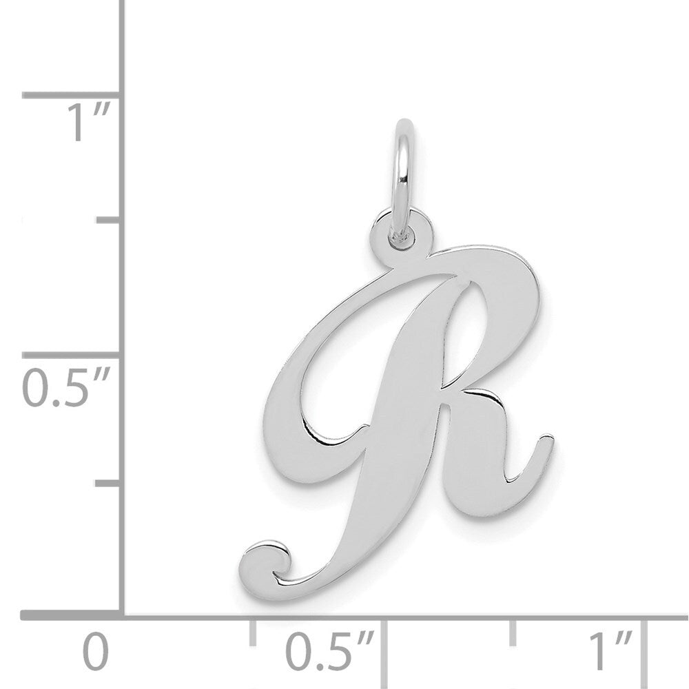 14k White Gold Medium Fancy Script Letter R Initial Charm Pendant for Women