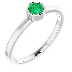 Rhodium-Plated Sterling Silver 4 mm Simulated Emerald Engagement Ring