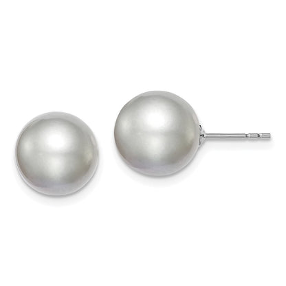 Sterling Silver 10-11mm Grey Round Freshwater Cultured Pearl Earring