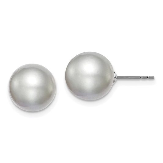 Sterling Silver 10-11mm Grey Round Freshwater Cultured Pearl Earring