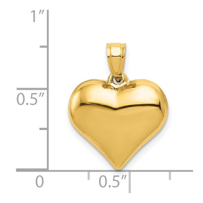 14k Yellow Gold Polished 3-D Puffed Heart Pendant for Women