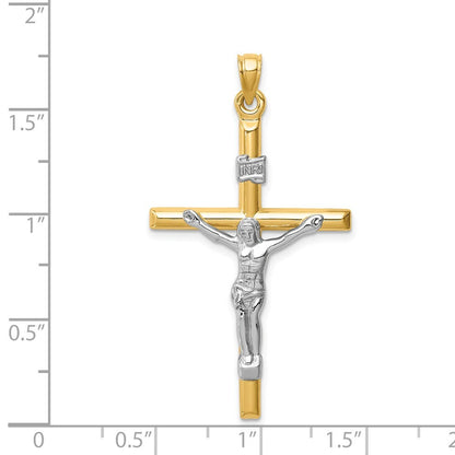 14k Two-tone Gold Hollow Crucifix Pendant for Women
