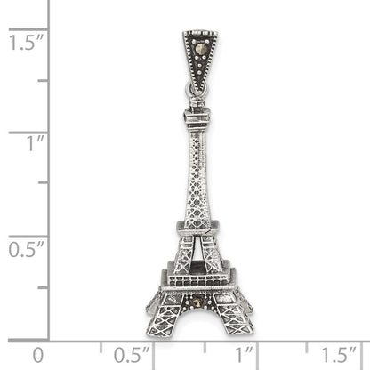 Sterling Silver Antiqued Marcasite 3-D Eiffel Tower Pendant