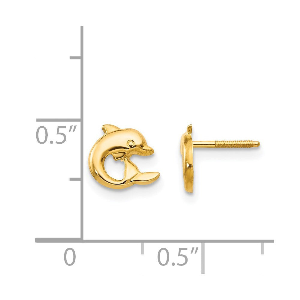 14k Yellow Gold Dolphin Screwback Stud Earrings Gift for Women