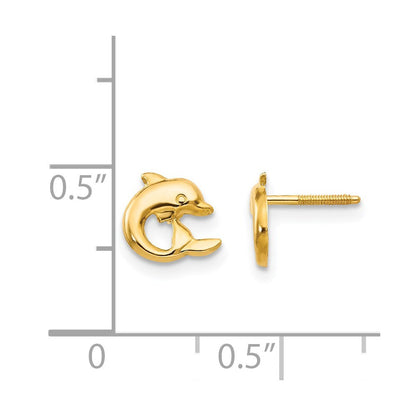 14k Yellow Gold Dolphin Screwback Stud Earrings Gift for Women