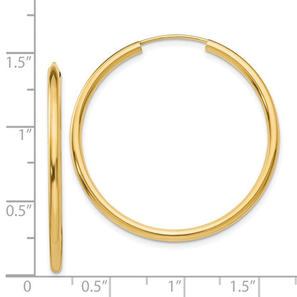 14k Yellow Gold Polished Round Endless 2mm Hoop Earrings