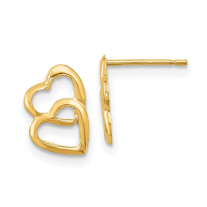 14k Yellow Gold Hearts Stud Earrings Gift for Women
