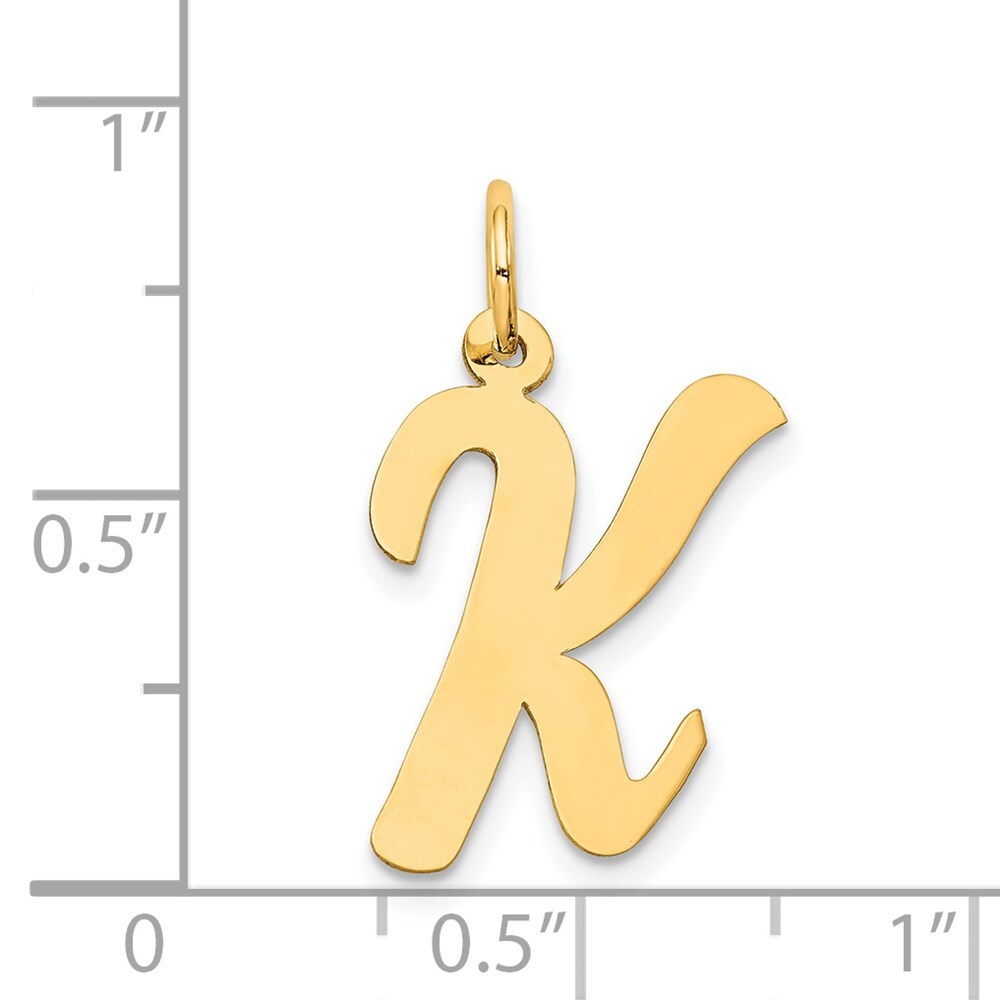 14k Yellow Gold Large Script Letter K Initial Charm Pendant for Women