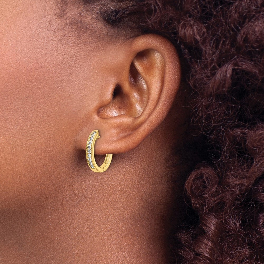 14k Yellow Gold Diamond Hinged Hoop Earrings