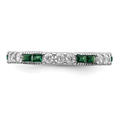 Sterling Silver Rhodium-plated Synthetic Green Spinel & Cubic Zirconia Band SZ 7