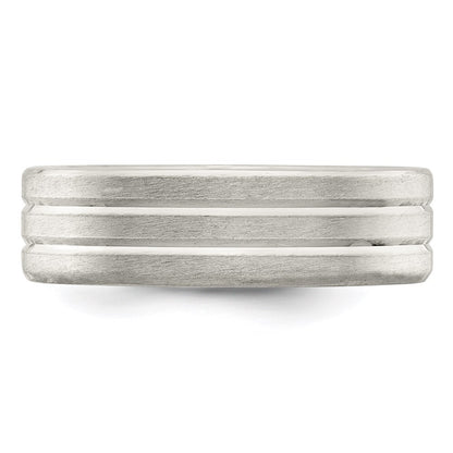Sterling Silver 6mm Brushed Flat Grooved Fancy Band Size 7