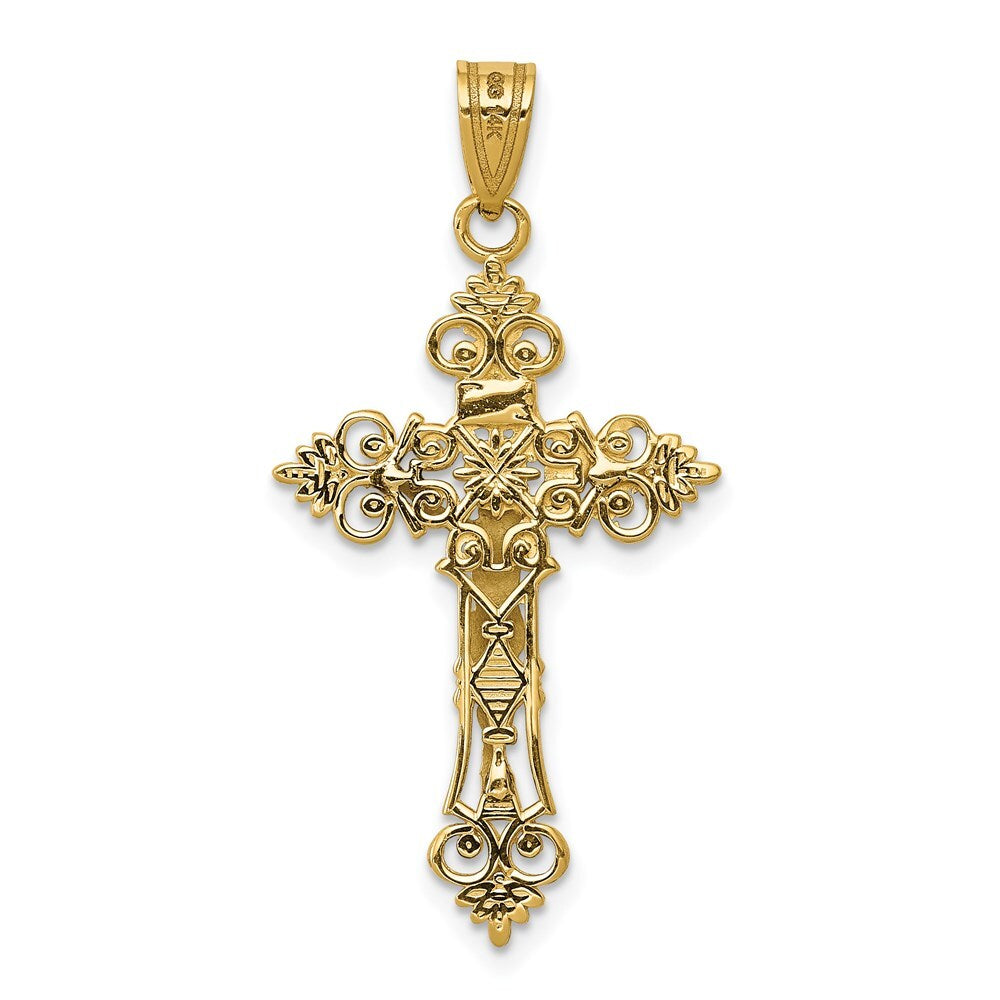 14k Two-tone Gold Medium Lacy-Edge Inri Crucifix Pendant for Women