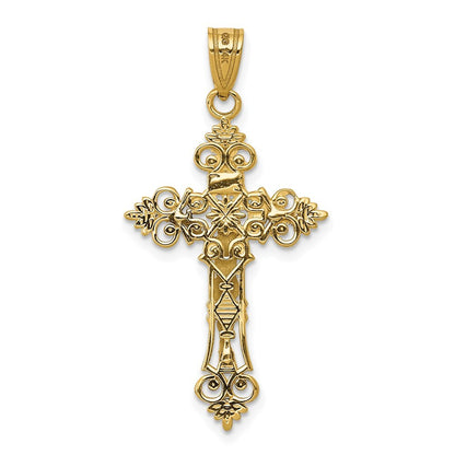 14k Two-tone Gold Medium Lacy-Edge Inri Crucifix Pendant for Women