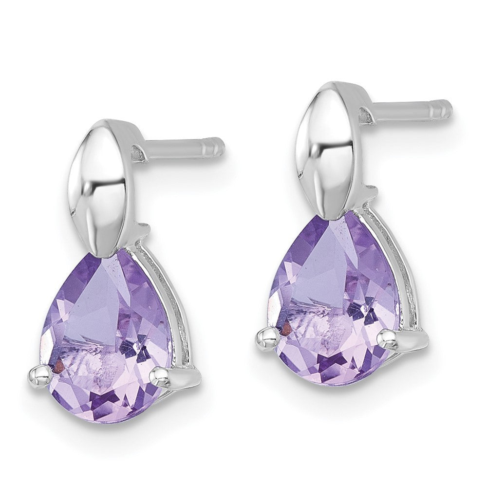 Sterling Silver Rhodium-plated Polished Pear Amethyst Teardrop Earrings