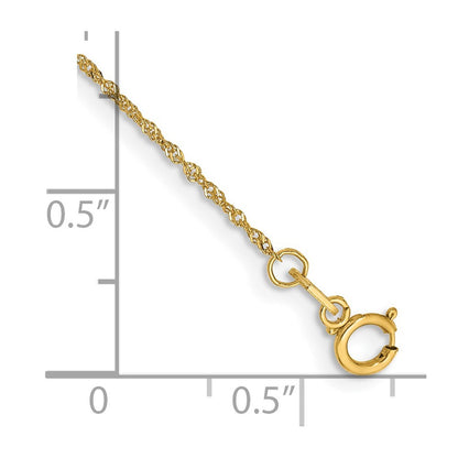 14k Yellow Gold 9 inch 1mm Singapore with Spring Ring Clasp Anklet