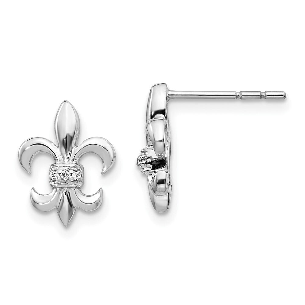 14k White Gold Diamond Fleur de Lis Stud Earrings