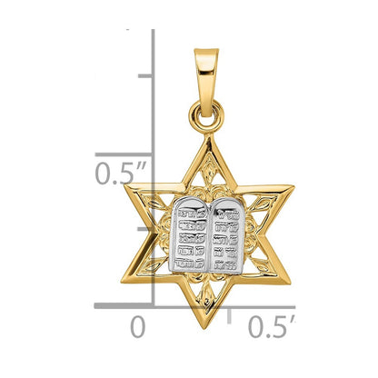 14k Two-tone Gold Polished Solid Star and Torah Pendant for Women