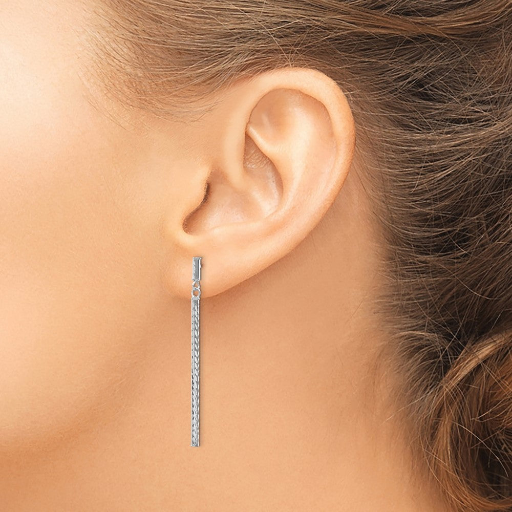 14k White Gold Polished and Diamond-cut Bar Dangle Earrings