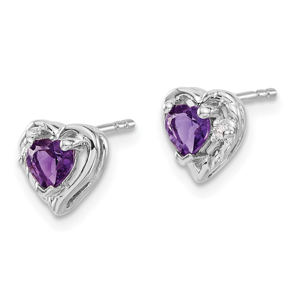 14k White Gold Amethyst and Diamond Heart Earrings