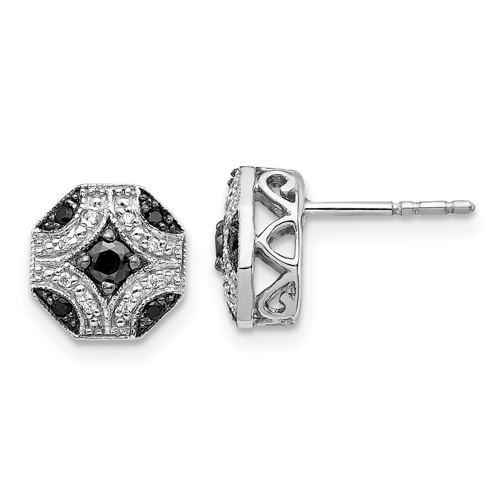 14k White Gold Fancy White and Black Diamond Stud Earrings