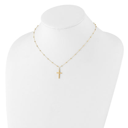 14k Yellow Gold Mirror Beaded Cross Pendant Necklace 16.25" Plus 2" Extender