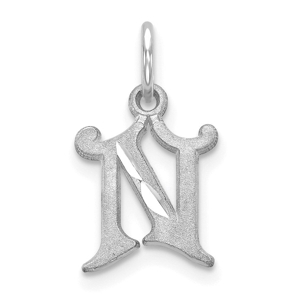 14k White Gold Diamond-cut Letter N Initial Charm Pendant for Women