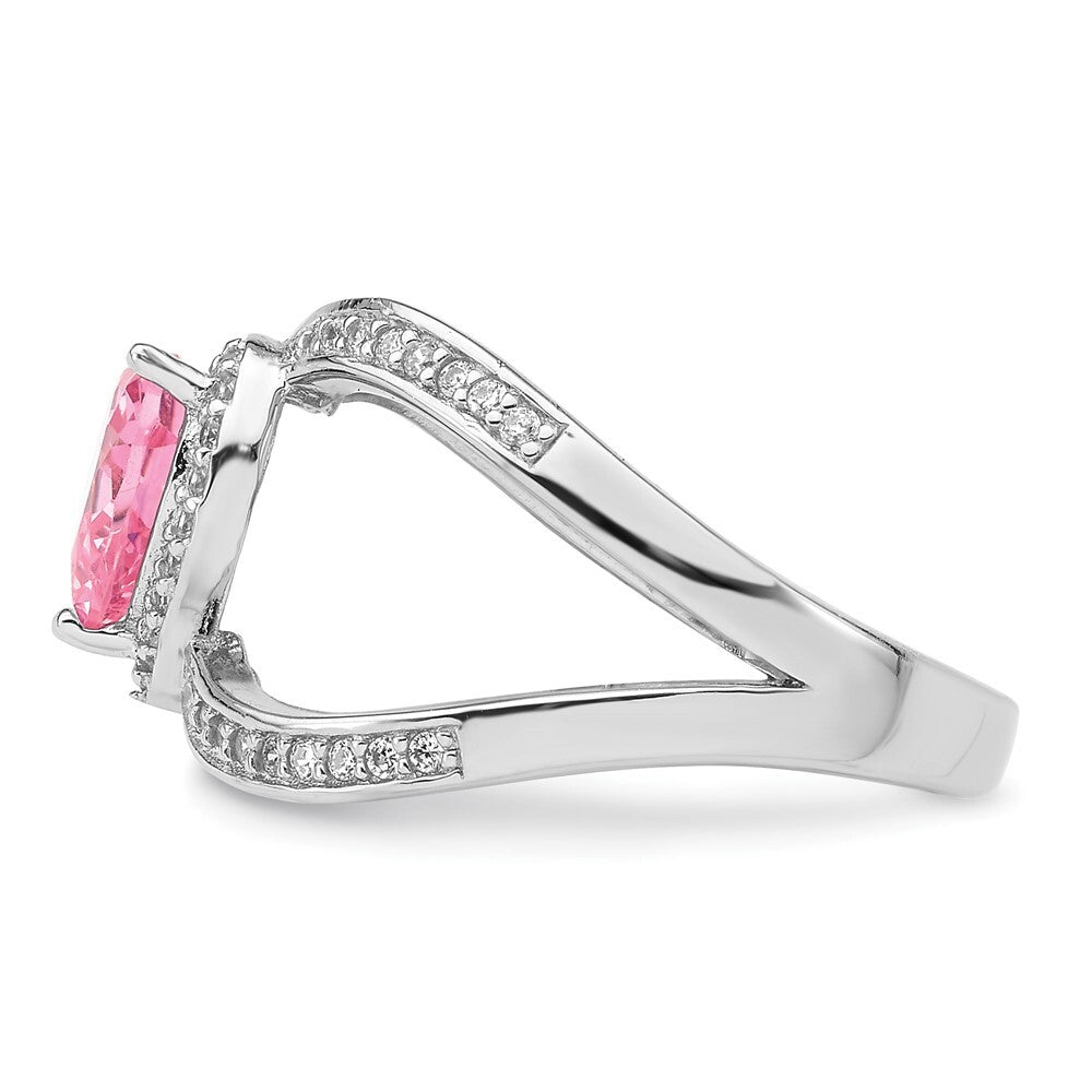 Sterling Silver Rhodium-plated Clear and Pink CZ Heart Ring Size 8