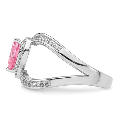 Sterling Silver Rhodium-plated Clear and Pink CZ Heart Ring Size 8
