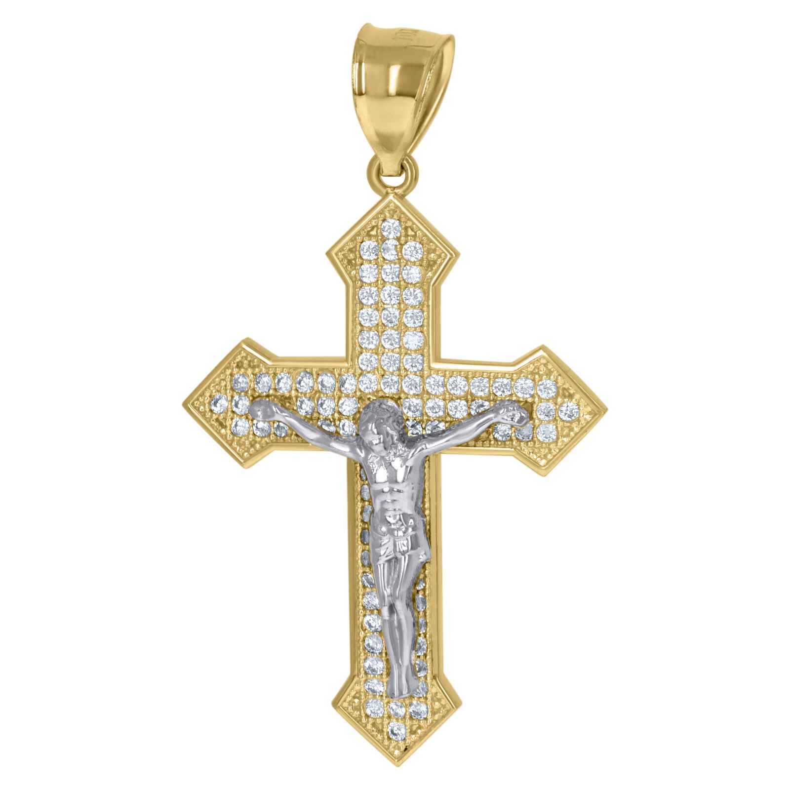 10kt Gold Two-Tone Cubic-Zirconia Cross Crucifix Religious Charm Pendant