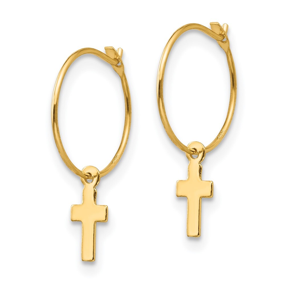14k Yellow Gold Endless Hoop Small Cross Earrings Gift for Women