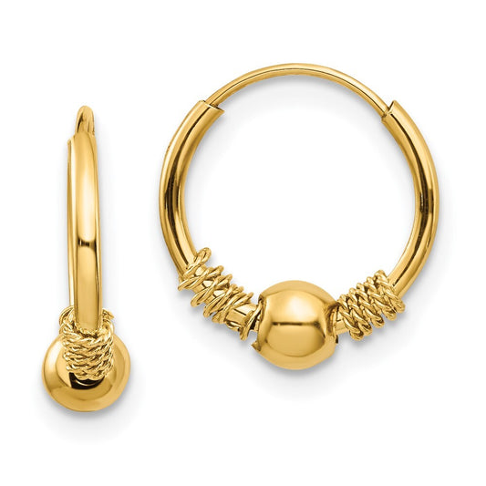 14k Yellow Gold Endless Hoop Bead Earrings Gift for Women