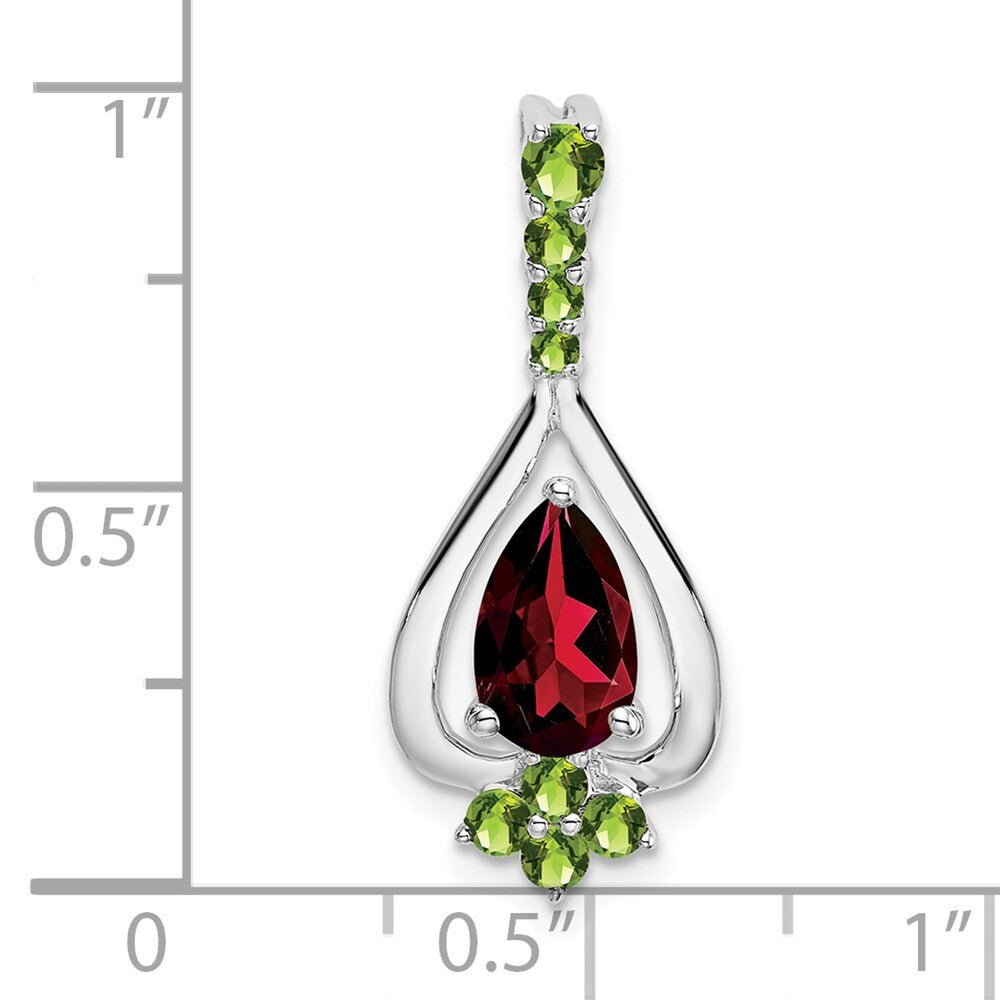14k White Gold Pear Garnet and Peridot Pendant for Women