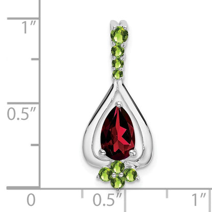 14k White Gold Pear Garnet and Peridot Pendant for Women