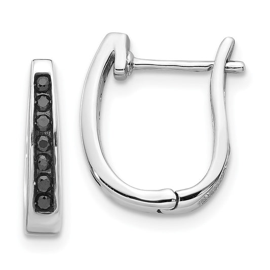 14k White Gold Black Diamond 3mm Hinged Hoop Earrings