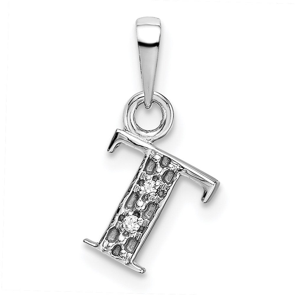 14k White Gold Rhodium-plated Diamond Letter T Initial Pendant for Women