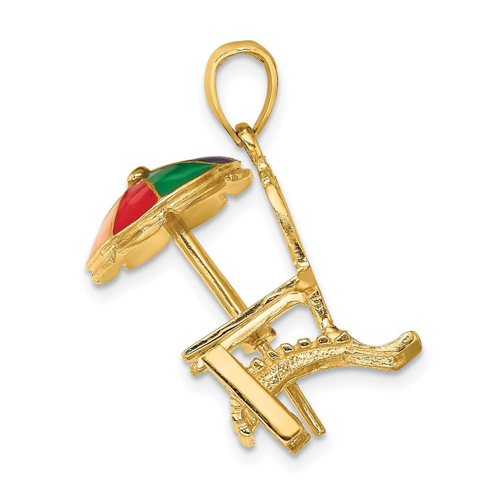 14k Yellow Gold 3-D w Enamel Umbrella Beach Chair Charm