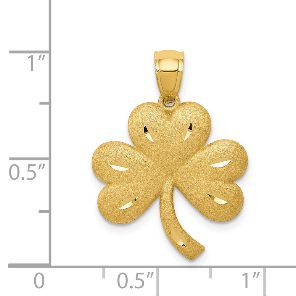 14k Yellow Gold Brushed Diamond-cut Shamrock Pendant for Women