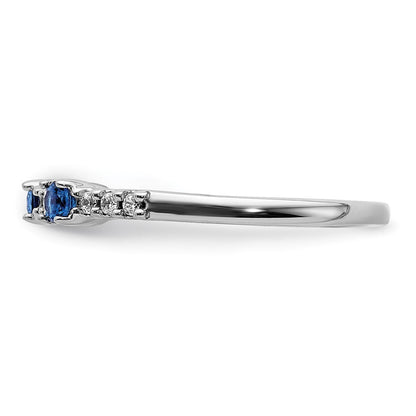 14k White Gold Diamond and Sapphire 3-Stone Ring Size 7