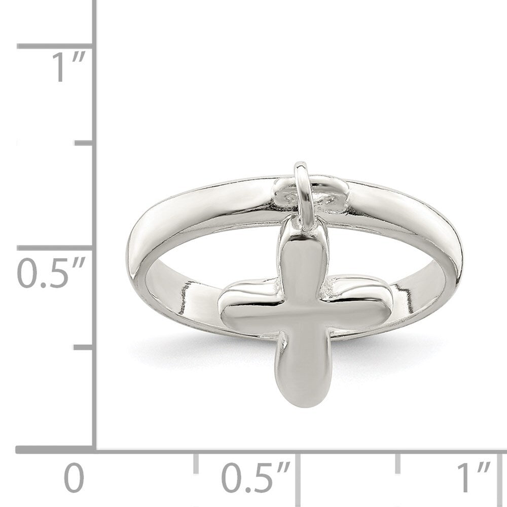 Sterling Silver Solid Cross Dangle Ring Size 7