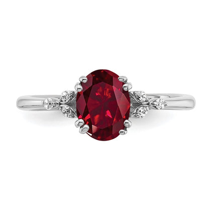 Sterling Silver Rhodium-plated Created Ruby and Diamond Ring Size 8