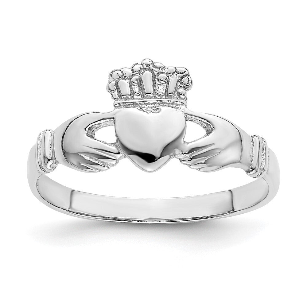 14k White Gold Polished Claddagh Ring Size 7